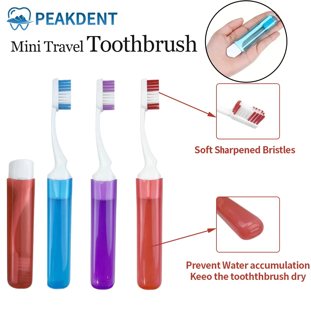 

5pcs Mini Travel Toothbrush Foldable Portable Small Dental Brush Folding Traveling Adult Toothbrush in Transparent Candy Colors