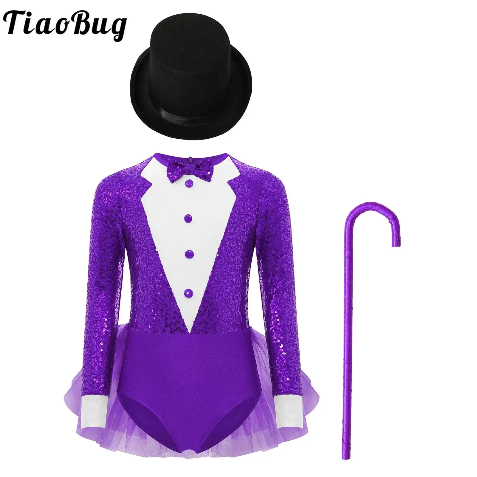 

Kids Girls Jazz Dance Costume Magician Outfit Circus Ringmaster Dress-up Clothes Sequins Bodice Tulle Skirted Leotard Dress Sets