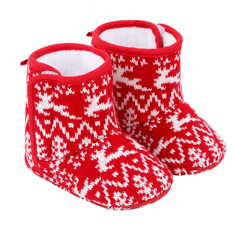 

1Pair Christmas Baby Shoes Cotton Warm Comfortable Flat Sole Toddler Boots Breathable Infant Footwear Sweet Gift