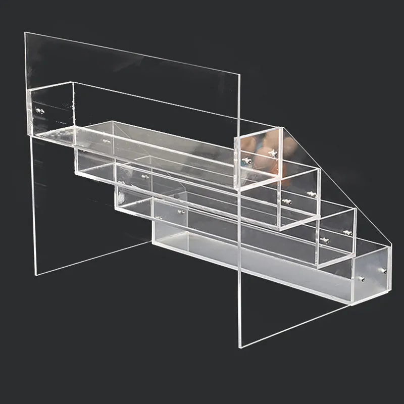 Acrylic Riser Display Stands 4 Tier Clear Shelf, Makeup Organizer Perfume Organizer, Acrylic Shelves for Cupcake, Candy Food