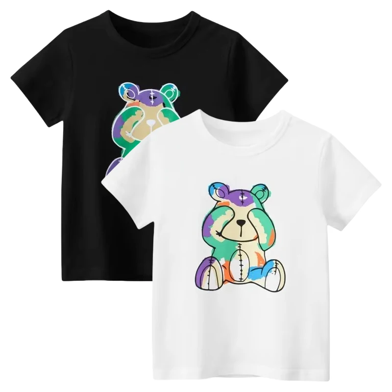 

2025 Summer Cartoon Bear T Shirt Boys Short Sleeve O-Neck T-Shirts Kids Clothes Children's Cotton Tops Tees 2-10Y Drop Shipping