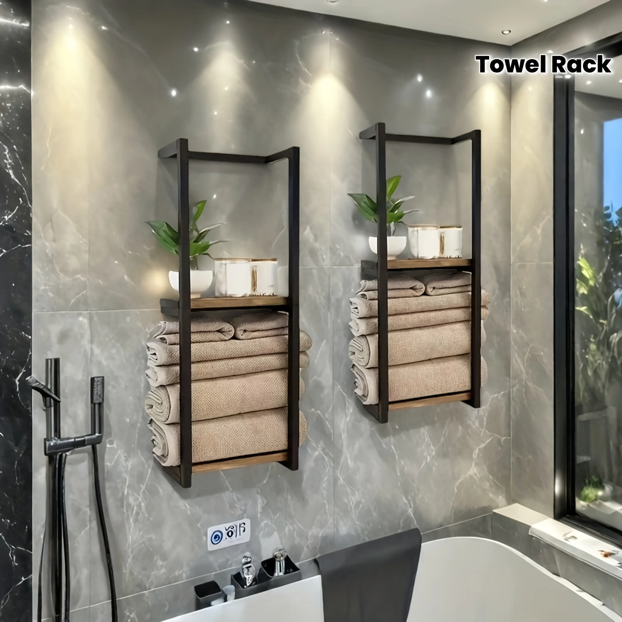 Toallero de pared de acero al carbono de 2 capas, estilo rústico francés, sin electricidad, acero al carbono duradero.