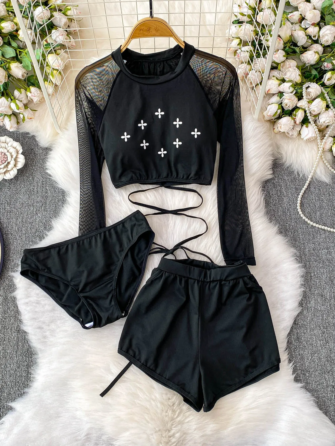 Сексуальный кружевной лоскутный комплект с цветочным принтом Spicy Girl Long Sve ort Set, комплект футболок с высокой талией, женский модный летний наряд