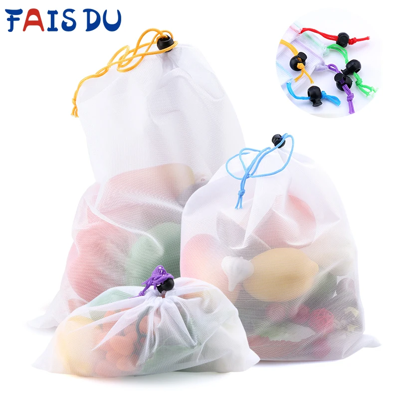 

5pcs Colorful Reusable Fruit Vegetable Bags Net Bag Produce Washable Mesh Bags Kitchen Storage Bags Toys Sundries