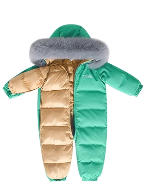 

Baby Thick Down Jumpsuit Boy Girl Waterproof fabric children's one-piece suit with detachable down liner Real fox fur 0-5Y