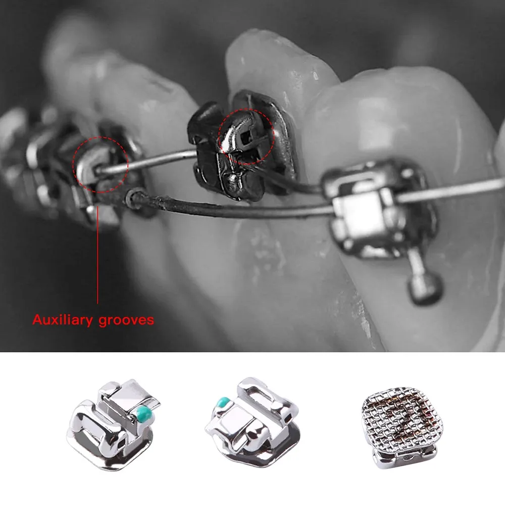 AZDENT Metal Dental Orthodontics Self-Ligating Brackets Movable Hook Auxiliary Hole With Buccal Tube Roth.022/MBT.022/STD.022