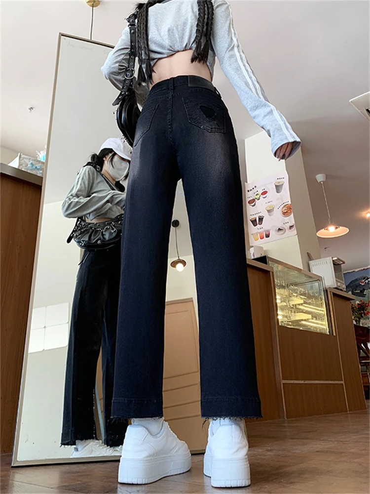 

Приталенные прямые джинсы с высокой талией, женские эластичные джинсовые брюки больших размеров из девяти предметов, осенние прямые брюки-трубы с высокой талией