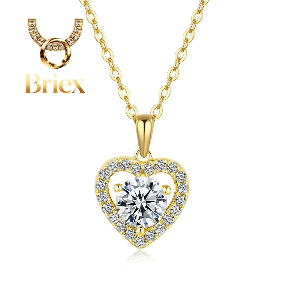 

Briex Jewelry Luxury 100% Real 18k Gold Women's Heart-shaped Love Pendant Clavicle Chain Moissanite Necklace