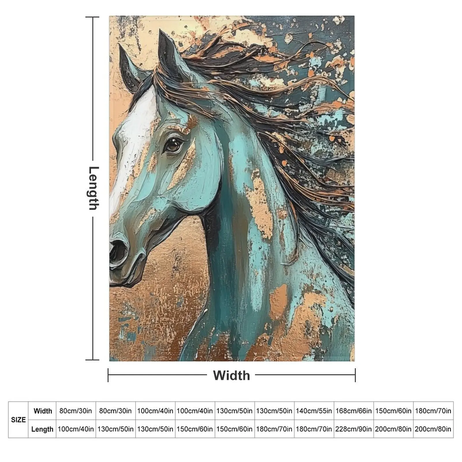 Teal and Copper Horse Throw Blanket couch cozy soft plush fuzzy picnic outdoor blanket
