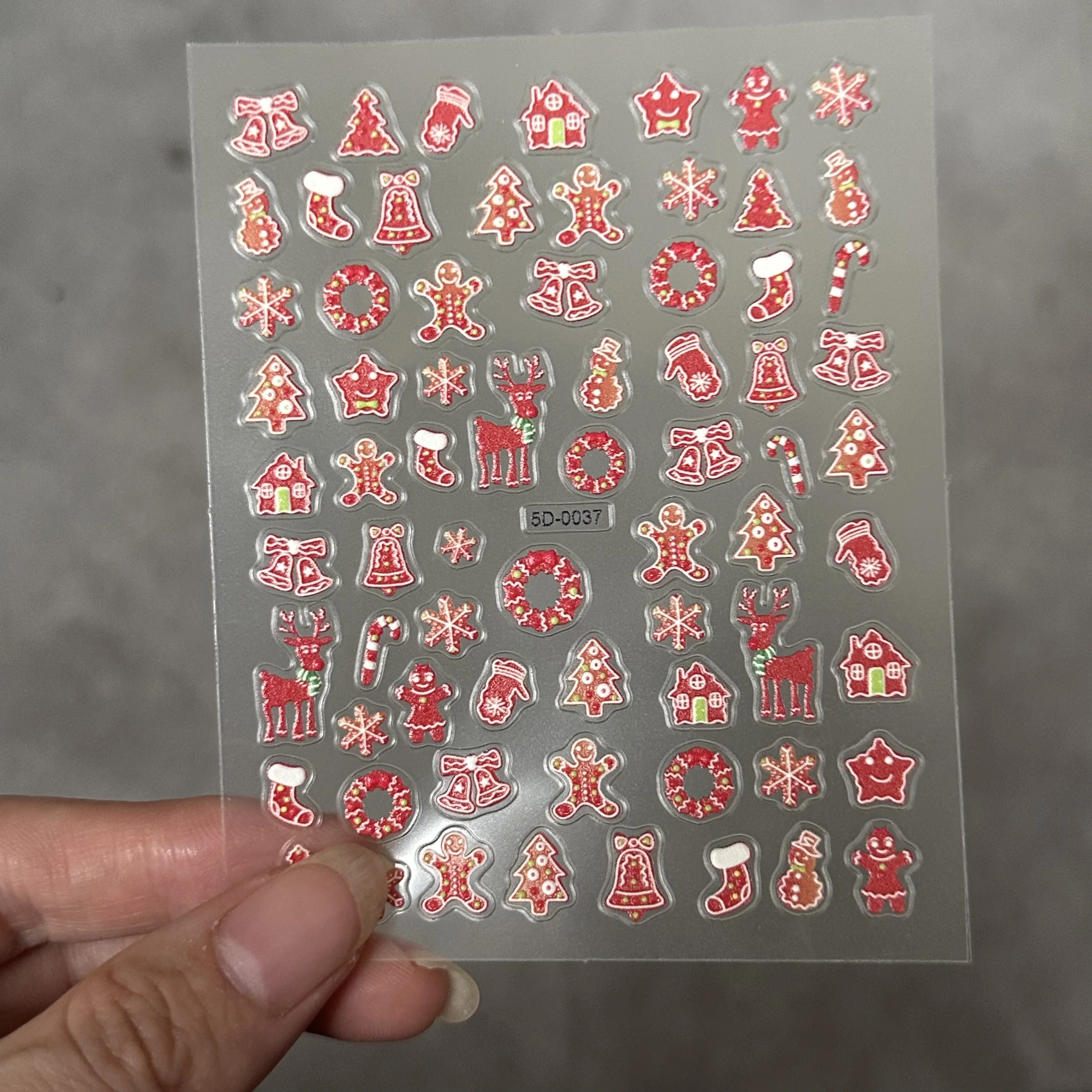 1 pçs 5d homem de gengibre vermelho flocos de neve adesivos de unhas de natal bonito boneco de neve papai noel inverno decalques de unhas decorações de manicure