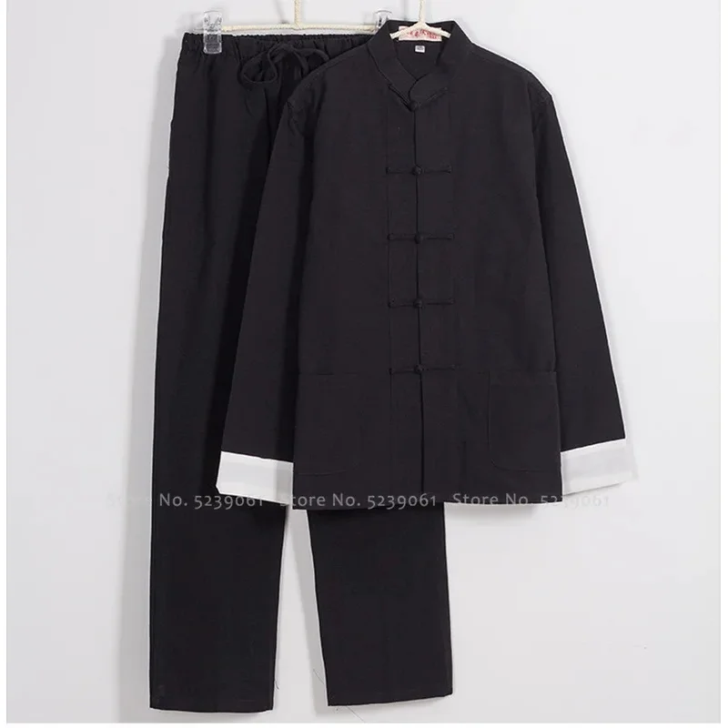 Traditional Chinese Style Men Cotton Linen Tops Pants Hanfu Tang Suit Kung Fu Tai Chi Uniform Oriental Fashion Clothing Sets