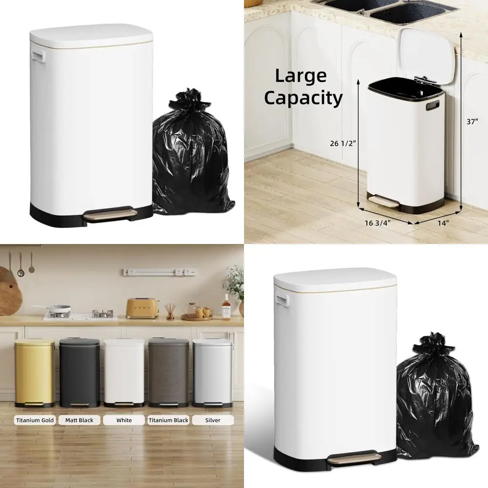 

50L White Stainless Steel Trash Bin with Soft-Close Lid, Touch-Free Operation, Odor Control