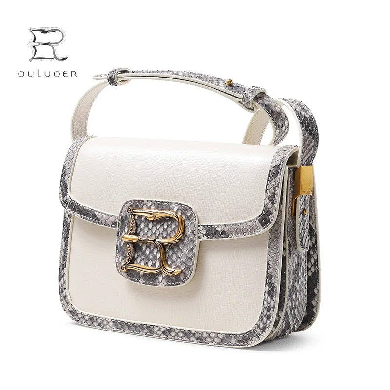 

ouluoer new Python skin Female bag leisure Single shoulder bag women Boa skin patchwork snake skin bag for female