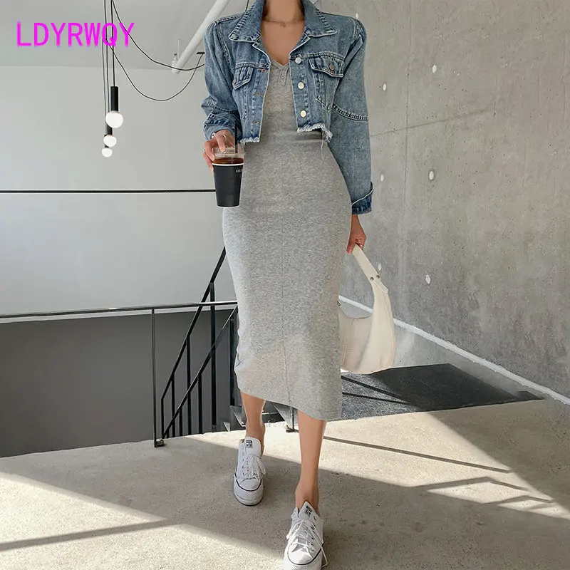 South Korea 2022 autumn winter new slim sexy dress shows the figure leisure temperament long sleeve hooded woman