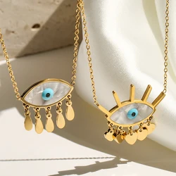2024 New Fashion Stainless Steel Chain Necklace Gold Color Expoxy Evil Eye Pendant Necklace For Women Girl Female Accessories