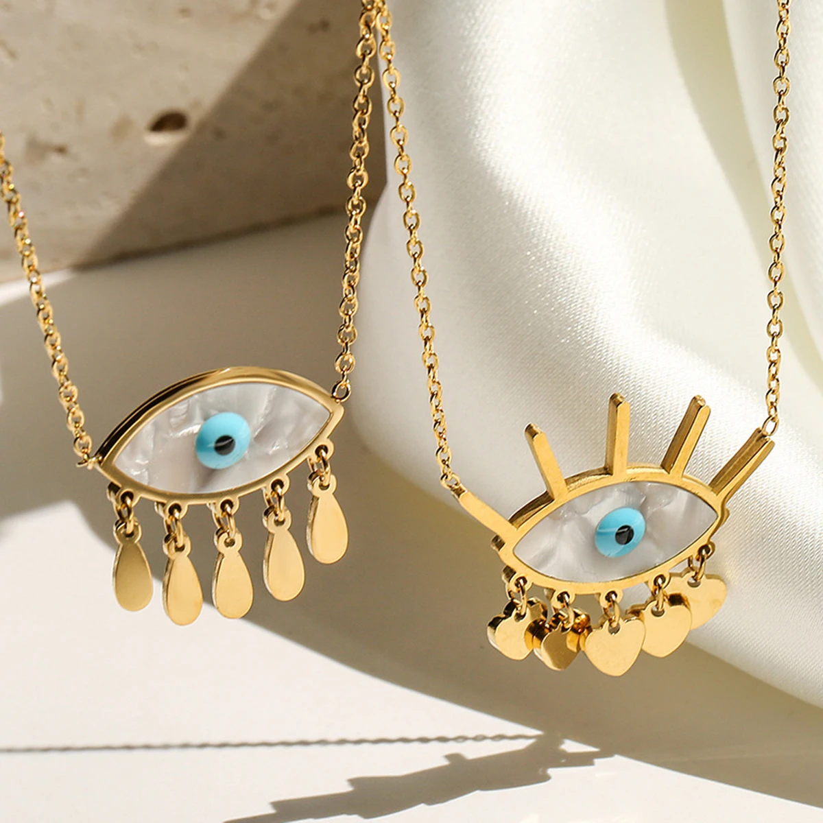 New 4 Styles Fashion Stainless Steel Chain Necklace Gold Evil Eye Pendant Necklace For Women Female Stackable Daily Jewelry