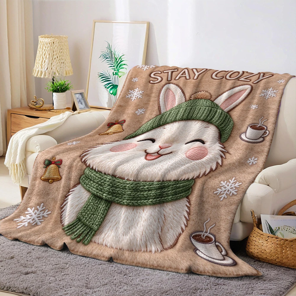 Stitch Orange Plaid Flannel Blanket Warm Soft Halloween Christmas Decorative Couch Warm Cozy All-Season Gift