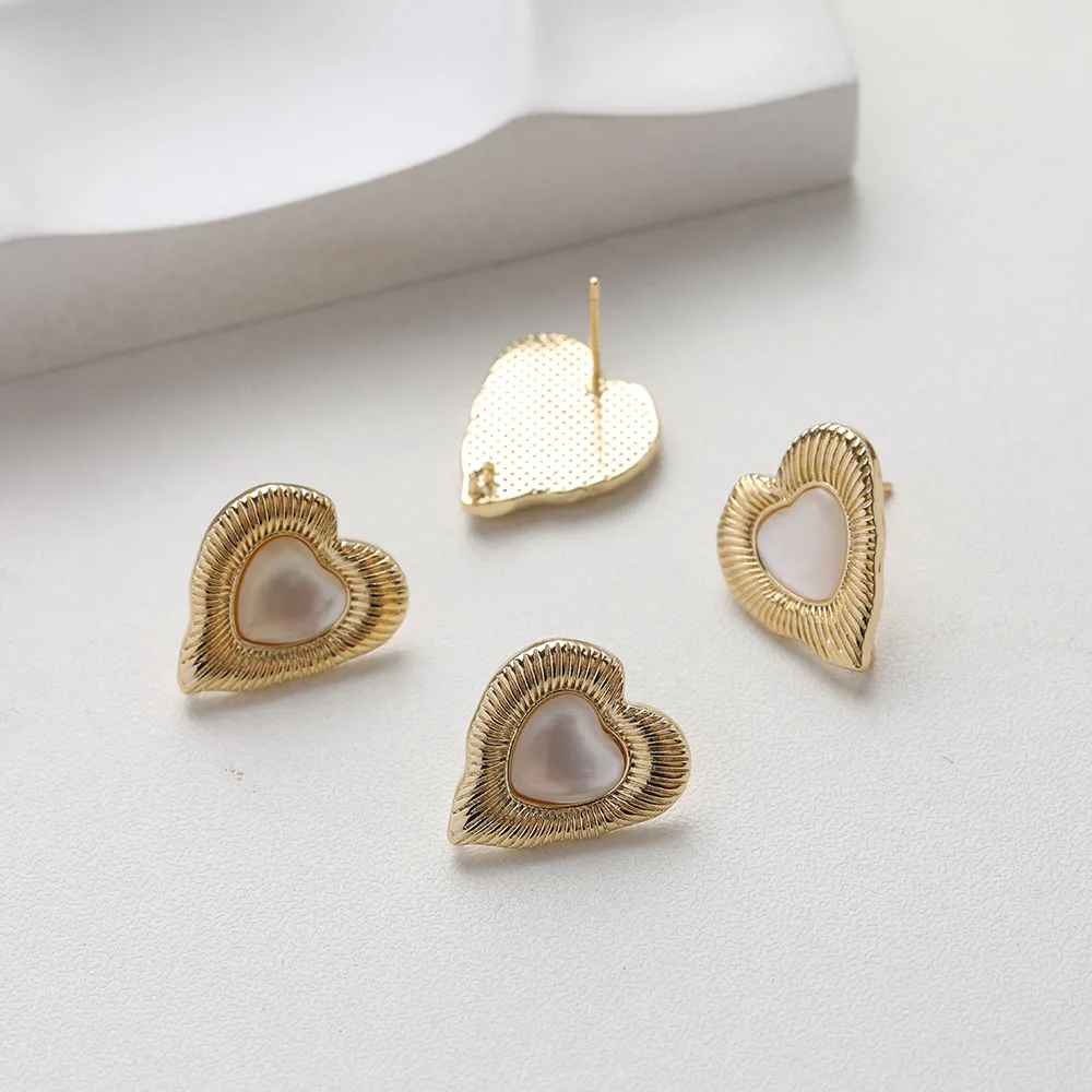 2pcs Heart Shell Charms Heart Earrings for Jewelry Making Pendants Supplies DIY Hand Brass Gold Plated Accessories 17*20mm