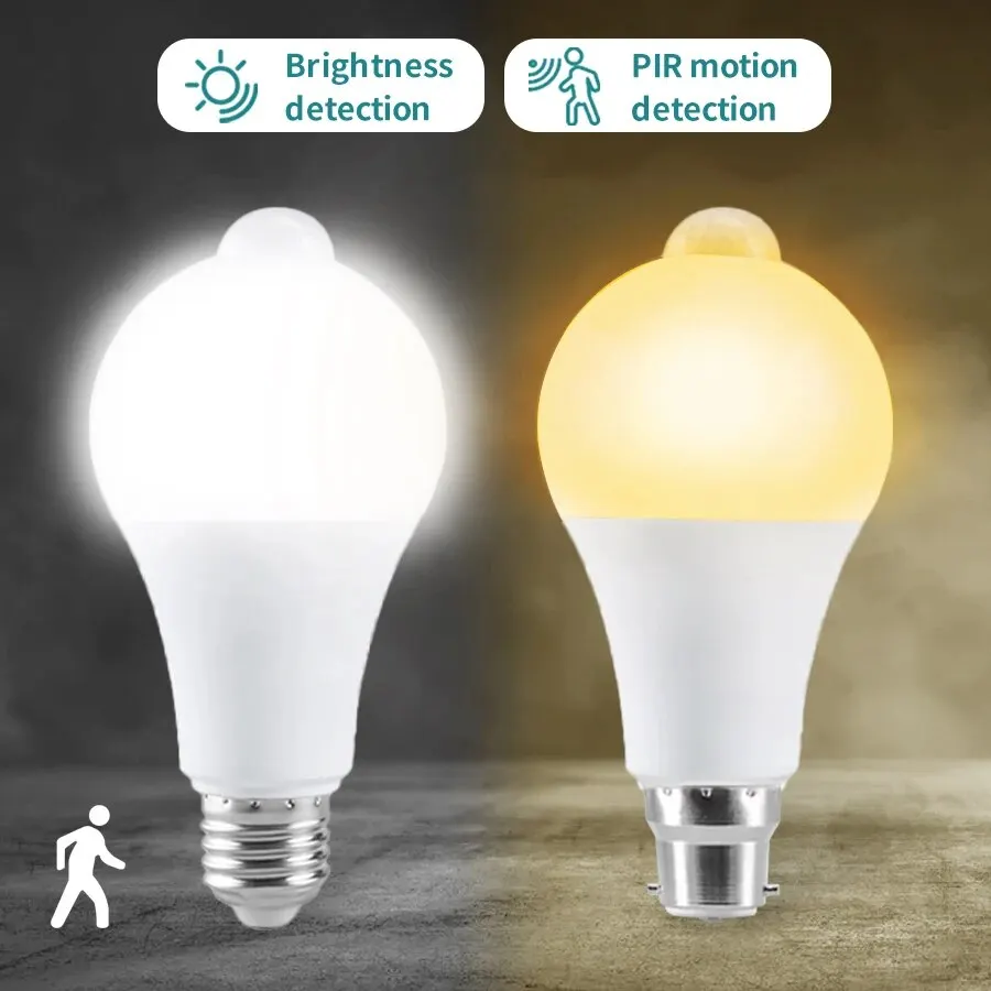 Motion Sensor LED Bulb E27 LED Lamp B22 PIR Sensor Light Bulbs Auto ON/OFF Night Light For Porch Stairs Garage Security Lights