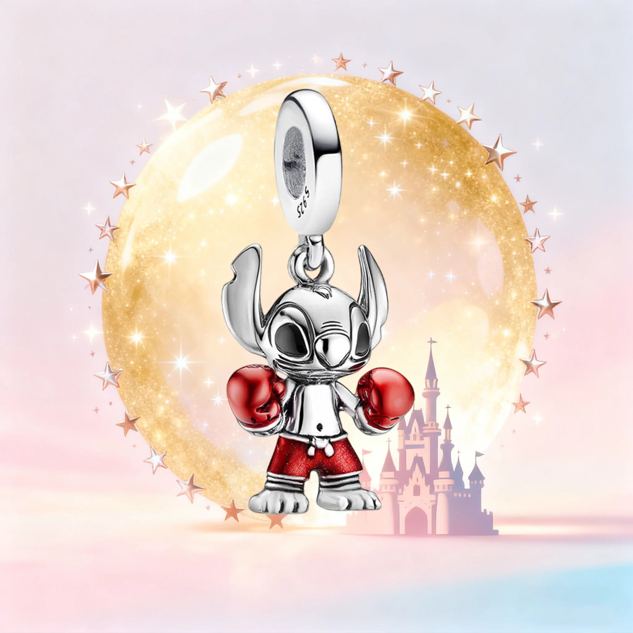 

S925 Серебряный подвеска Disney Boxing Stitch, подвеска с мультяшным изображением инопланетянина для браслета, ювелирный аксессуар для женщин, подарок