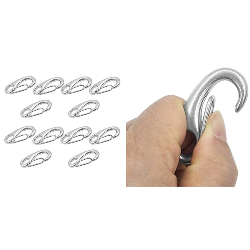 10Pcs Egg Shape Spring Snap Hooks Marine Stainless Steel Multifunctional Hiking Camping Belt Carabiner