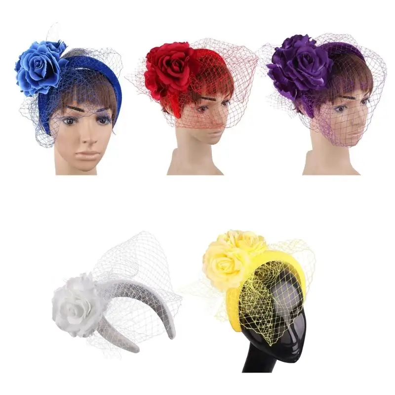 Vintage Fascinator Headband Exquisite Rose for Tea Party Wedding Costume Pillbox Hat Lady Headwear for Funeral / Wedding