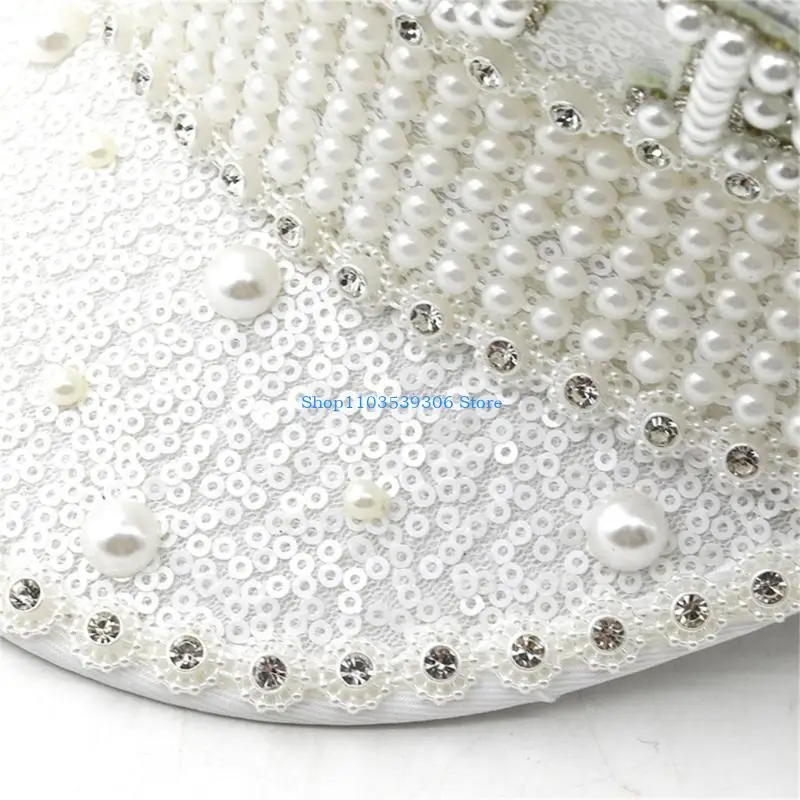 

400A Sequins Captain Hat Pearls Sailor Hat for Disco House Cocktail Parties Vacation Sparkly Pearls for Bride