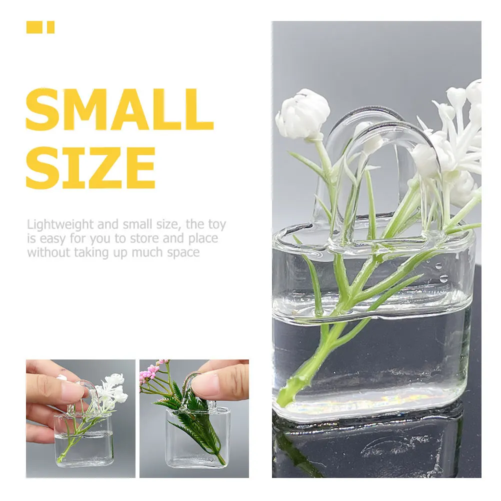Mini vaso de vidro em formato de bolsa, leve, durável, tamanho pequeno, decoração de inteligência educacional para casa de brincar