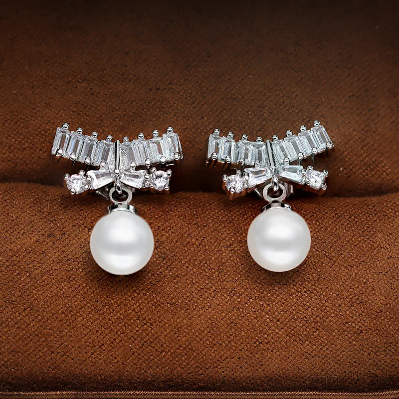 

Exquisite 925 Silver Bow Pearl Geometric Stud Earrings Women's Valentine's Day Gift Jewelry Wholesale Dropshipping