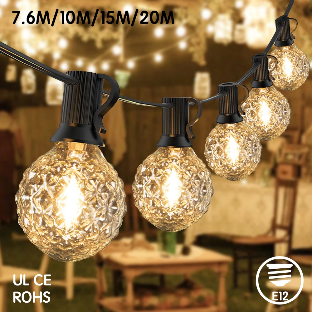 

G40 LED String Light E12 Diamond Shape Bulb EU US Plug IP44 Waterproof Vintage Garland Party Lights Camping New Year Decoration