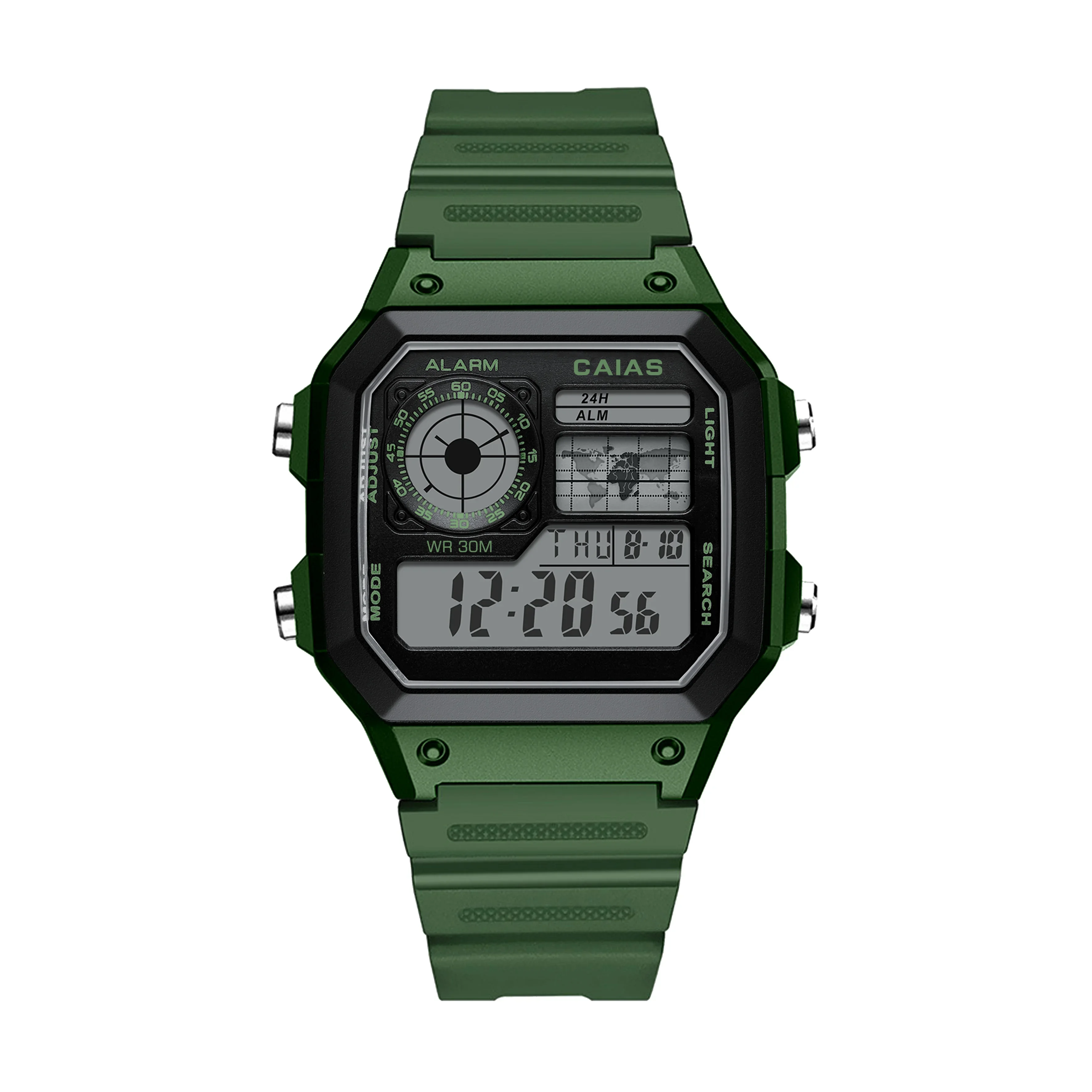 Shock resistance Digital Sports Unisex Watch Square Alloy LED Dial World Time Fully Functional Water Resistant Oak Series