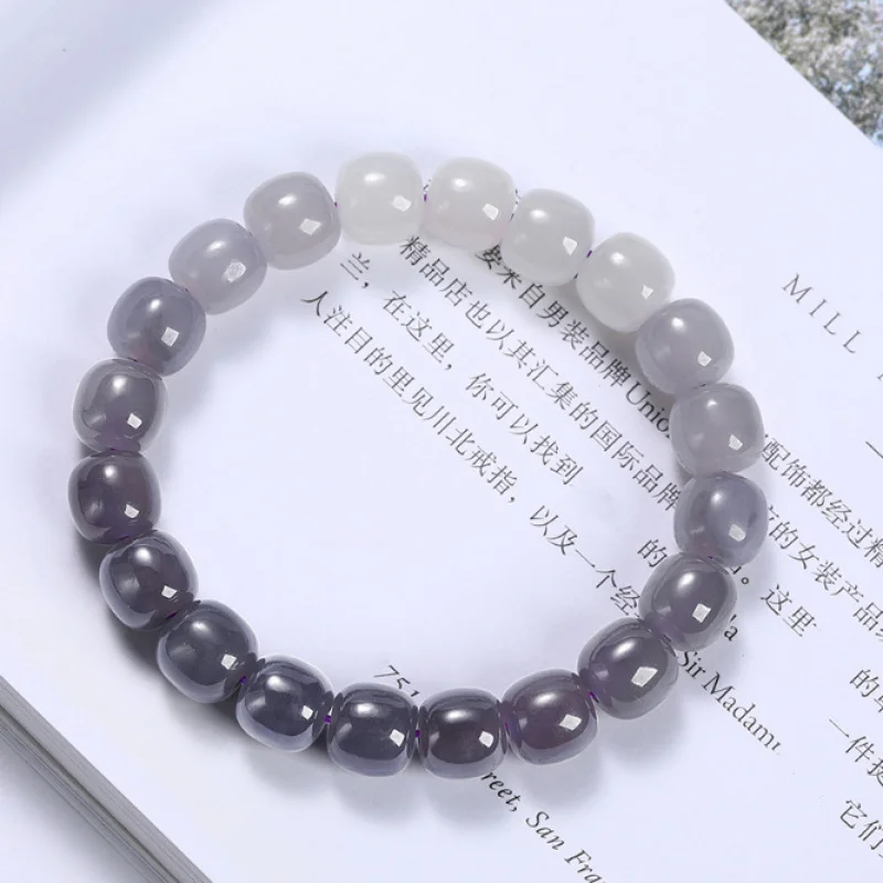 

Hetian Jade Smoky Purple Gradient Old Shape Beads Bracelet Colorful Multi-Color Single Circle Men and Women