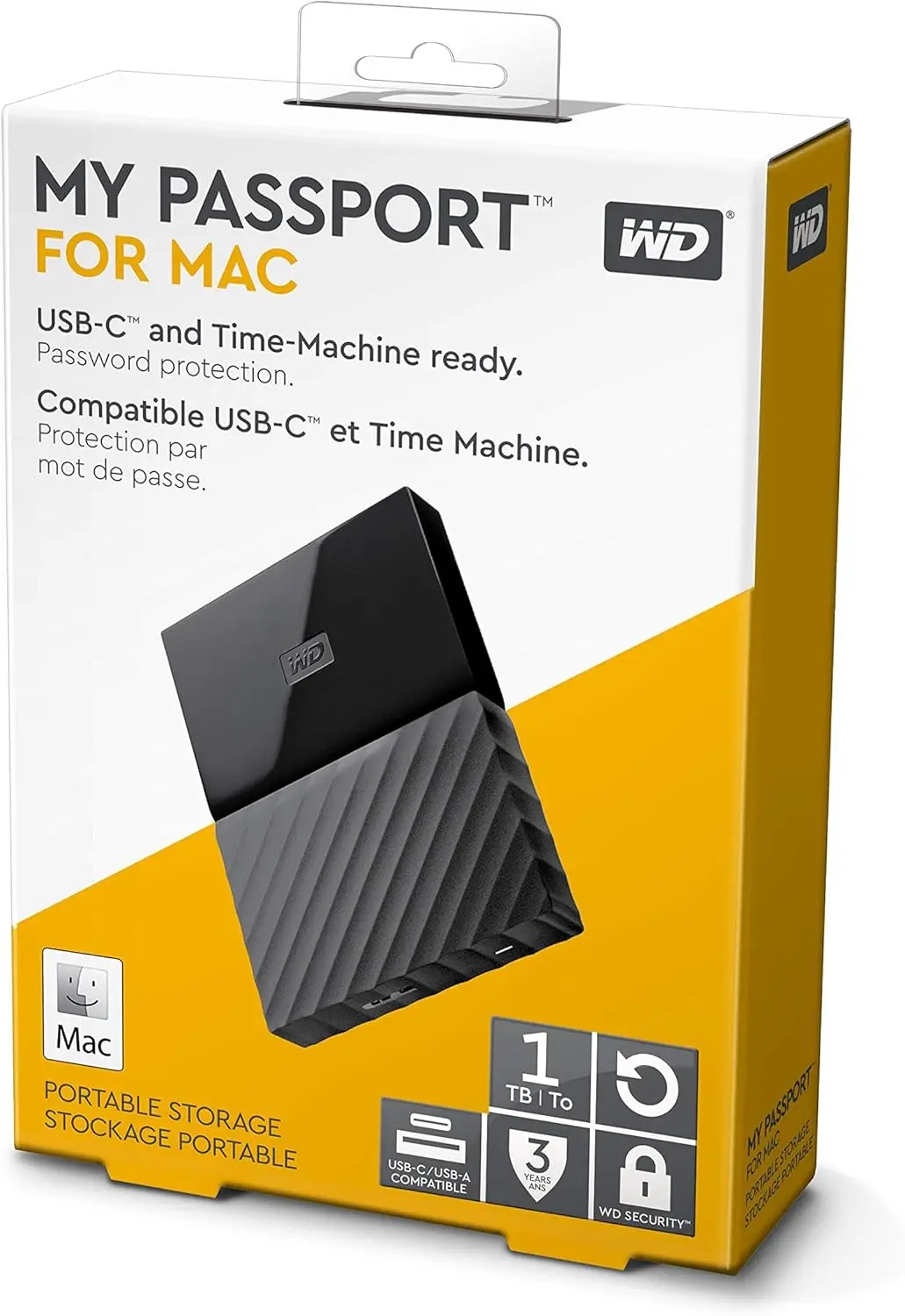 1TB External Hard Drive for Mac, USB-C/USB-A, Portable - WDBFKF0010BBK-WESE