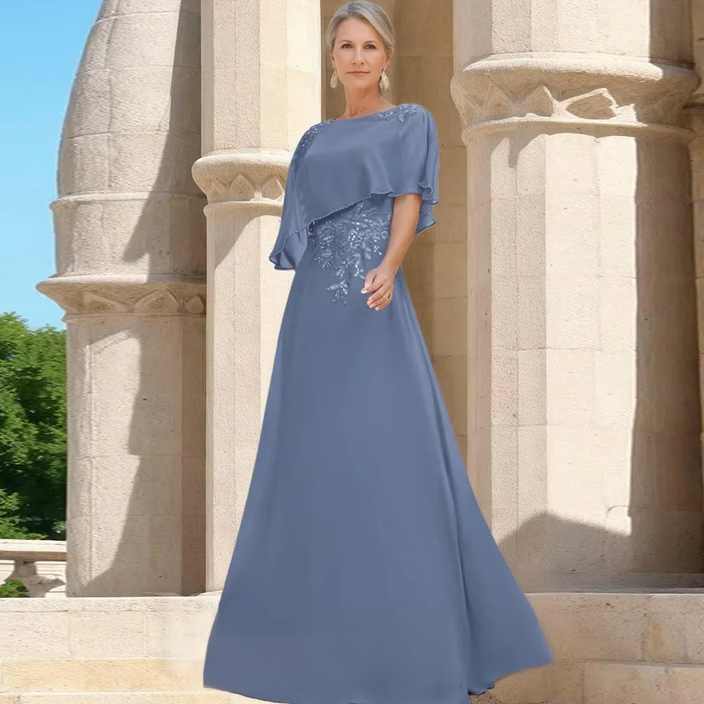

Изысканные шифоновые платья для матери невесты по индивидуальному заказу для женщин, кружевное платье с круглым вырезом и аппликацией, свадебное платье для гостей длиной до пола