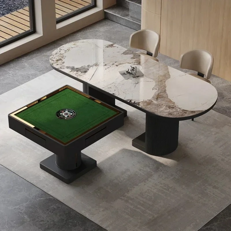 

Light Luxury Stone Plate Mahjong Table Dining Table Double-Use Living Room Home Small Apartment Fully Automatic High-End