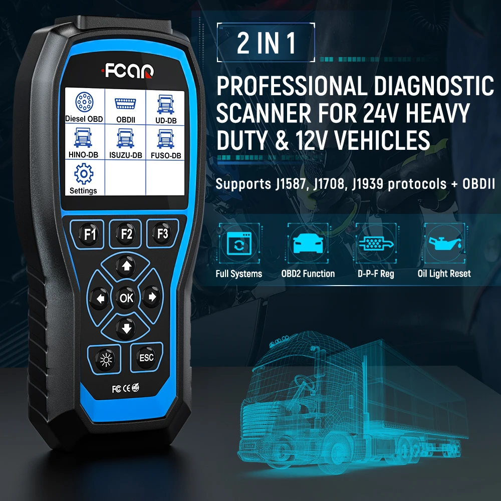 FcaR F506 Pro 24V Heavy Duty Truck OBD2 Scanner Full System Diagnostic Tool For Hino/Isuzu/Fuso/UD Excavator/Pickup/Bus Vehicles