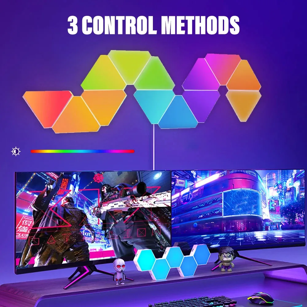 triangulo rgb led wall light para decoracao de quarto infantil luz noturna fundo do jogo controle de aplicativos ritmo de captacao 5v 01