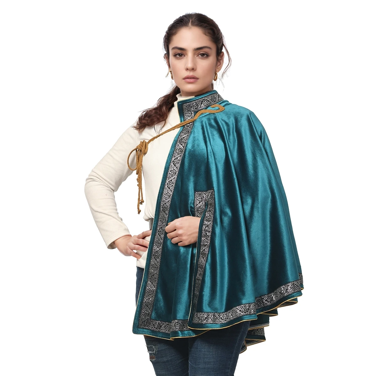 Capa de mosquetero Medieval para hombre y mujer, chal Steampunk, capa de samurái de medio hombro, capa de guerrero LARP, disfraz Medieval de Halloween