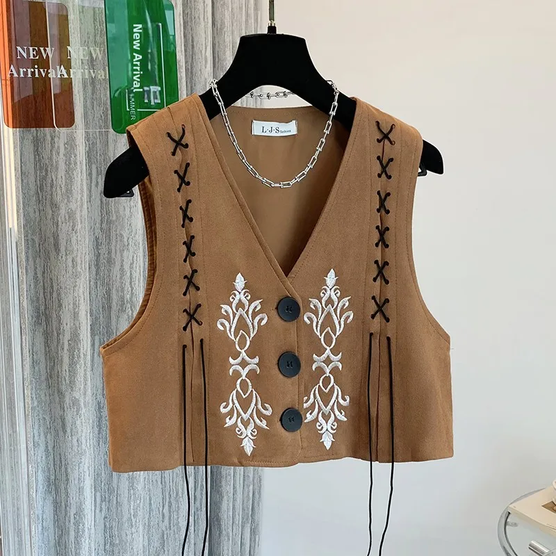 n Heavy Bordado Vaion Foto Combinando Colete Top National Sle Loose Fit Poliéster Or Sve Feminino Dr