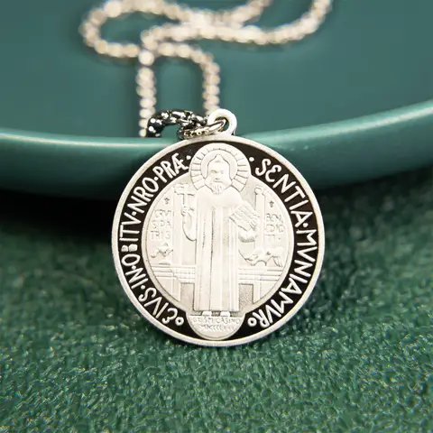 925 Sterling Silver Saint Benedict Medal Exorcism Pendant Necklace for Men and Women San Benito Catholic Religious Jewelry