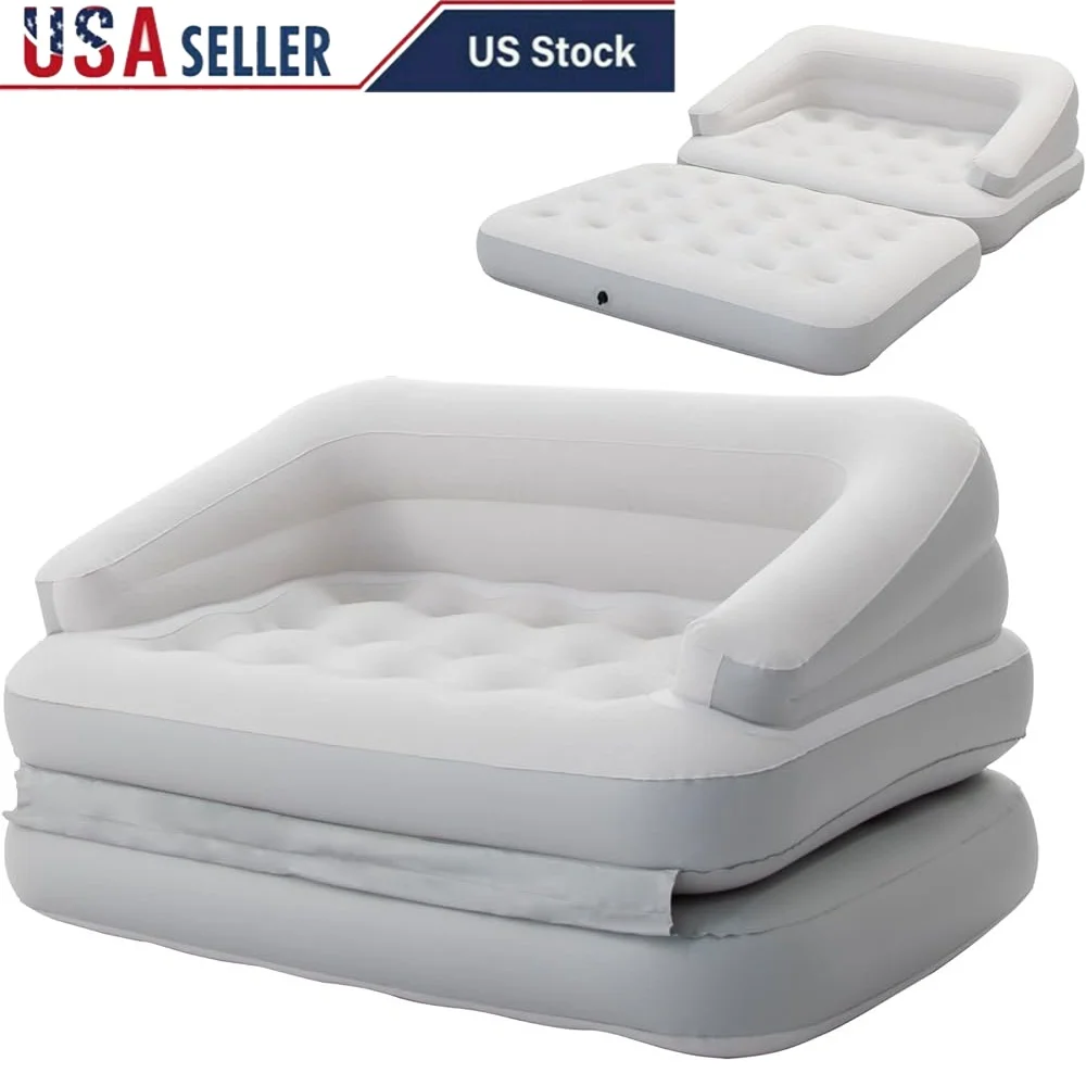 

Portable Inflatable Couch Air Sofa Bed Camping Lightweight Durable Waterproof Foldable Double Seater Furniture