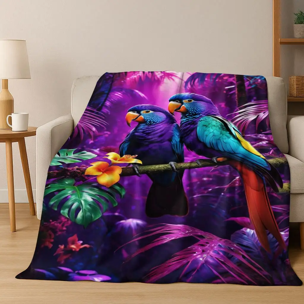 Colorful Tropical Parrot Macaw Natural Birds Art Flannel Blanket,Cozy Soft Throw Blanket for Home Bedroom Bed Sofa Cover Kids