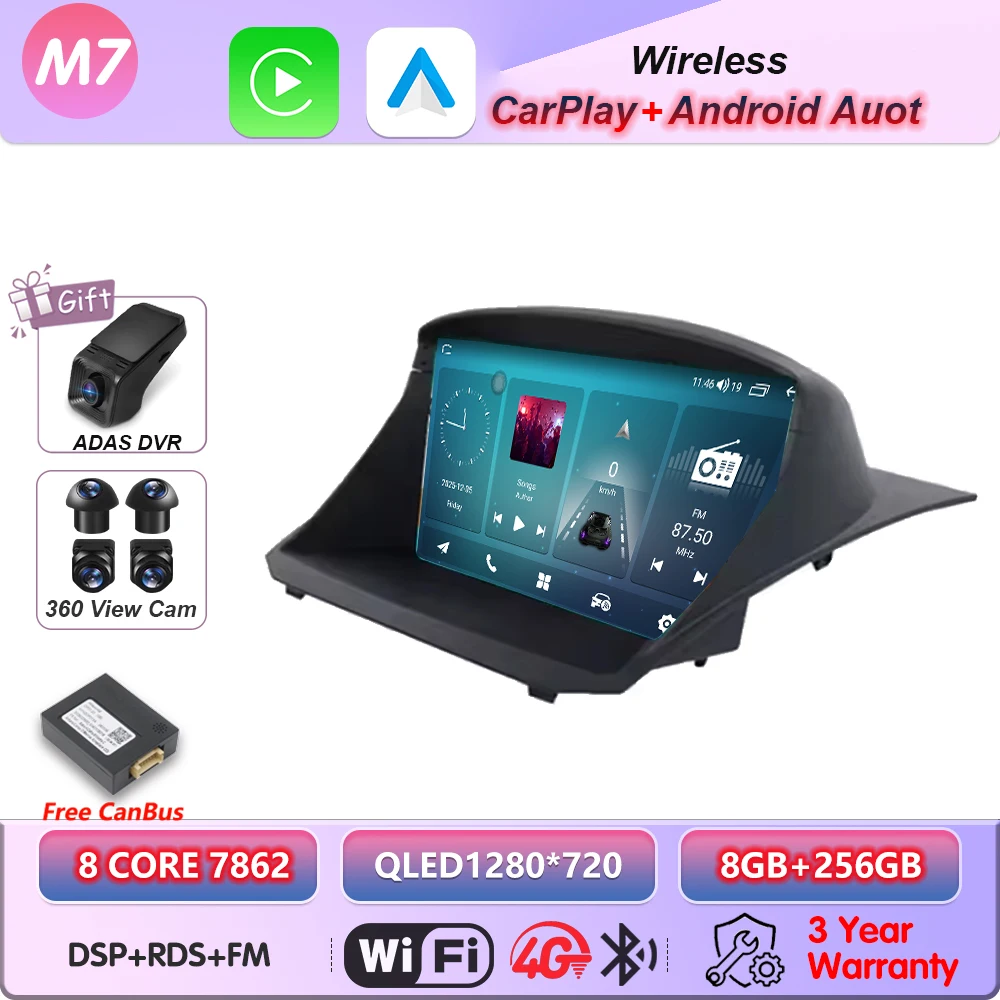 Android 16 Carplay Car Radio For Ford Fiesta MK7 2009 2010 2011 2012 2013 -2017 Multimedia Player Navigation Screen Wifi Stereo image 3