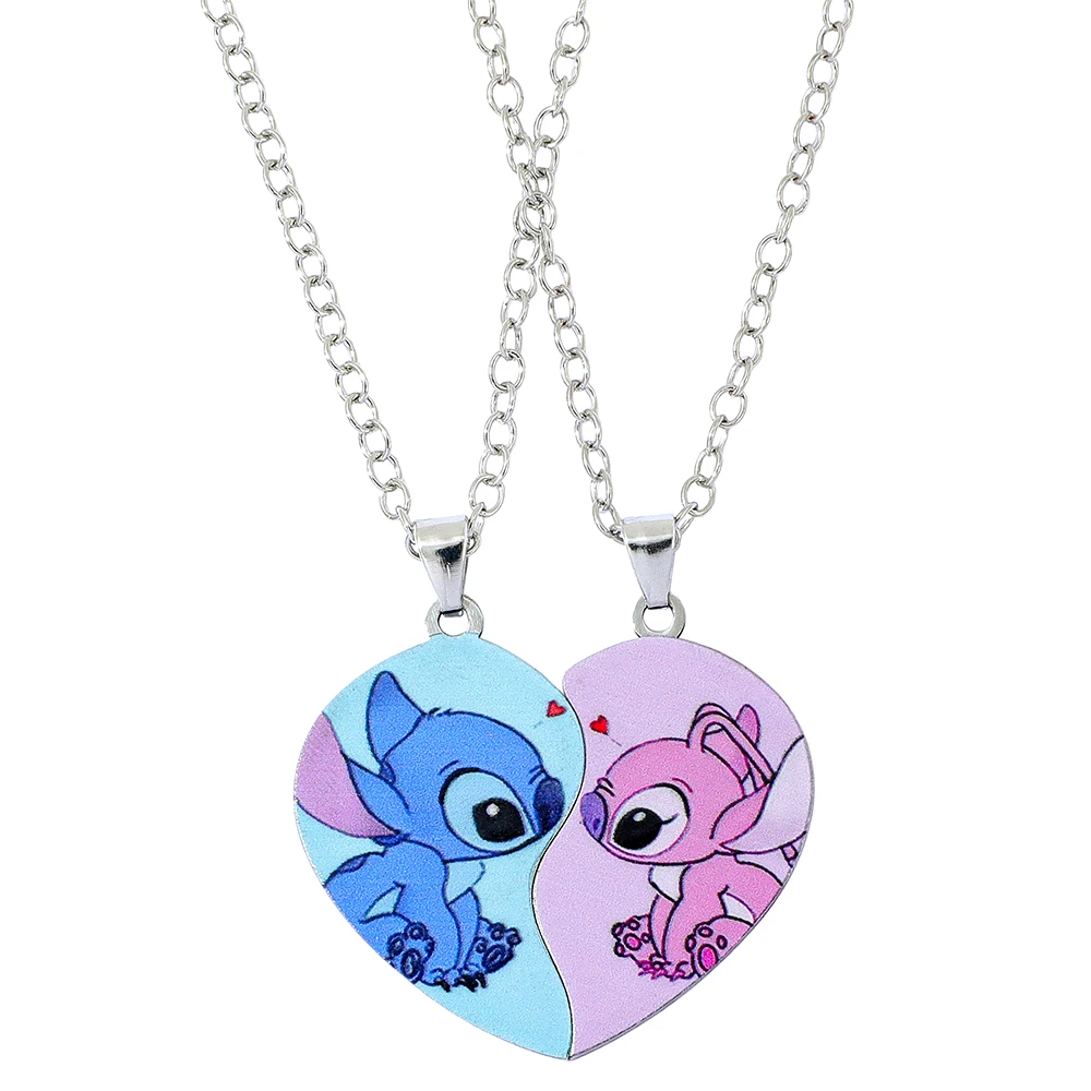 

Disney Stitch & Angel Couple Necklace Set - Interlocking Heart Pendants, Lilo & Stitch Ohana Love Jewelry