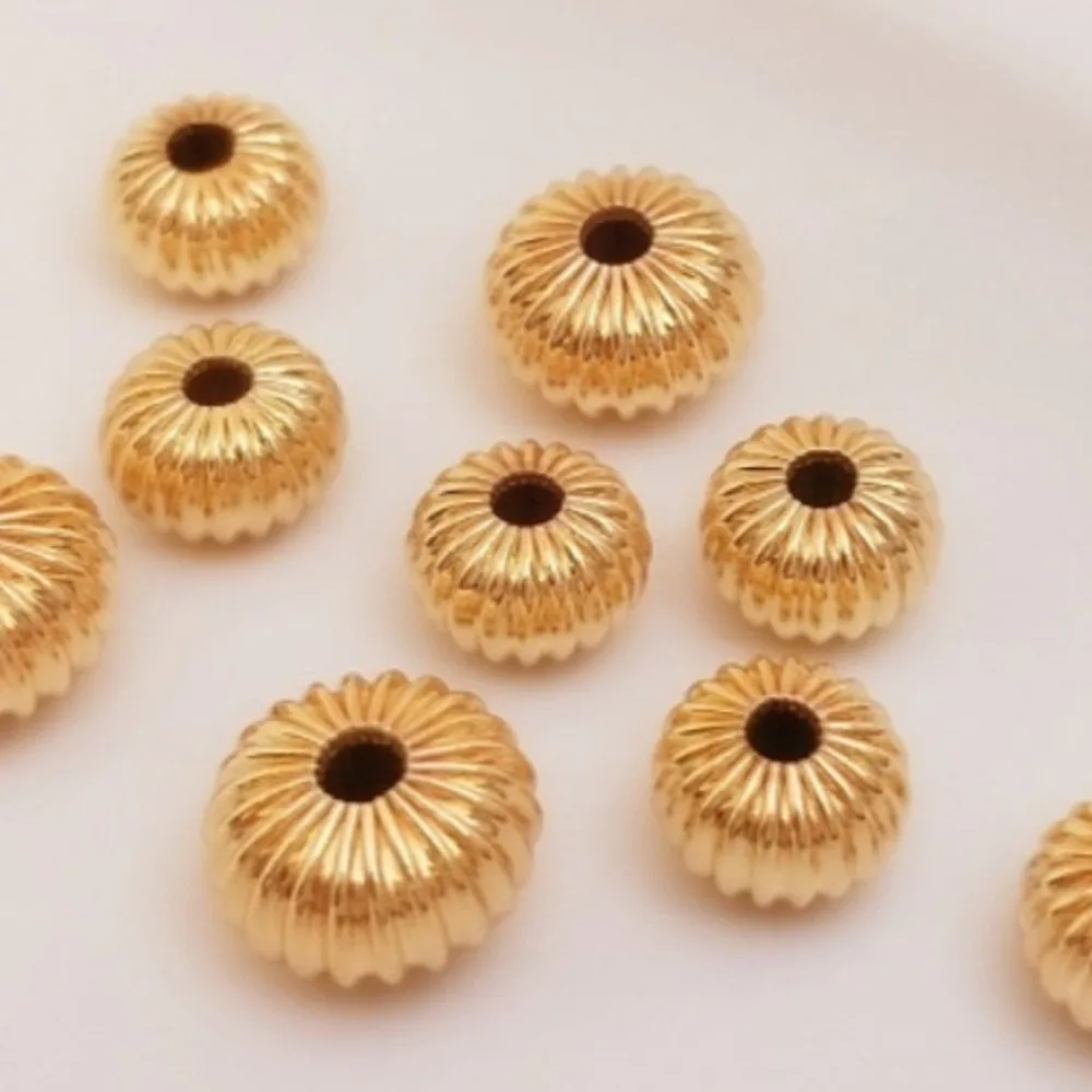 

Медные 14-каратные золотые бусины в виде тыквы, полосатые плоские бусины, счеты, ювелирные изделия ручной работы, сделай сам, свободные бусины, браслет, ювелирные аксессуары