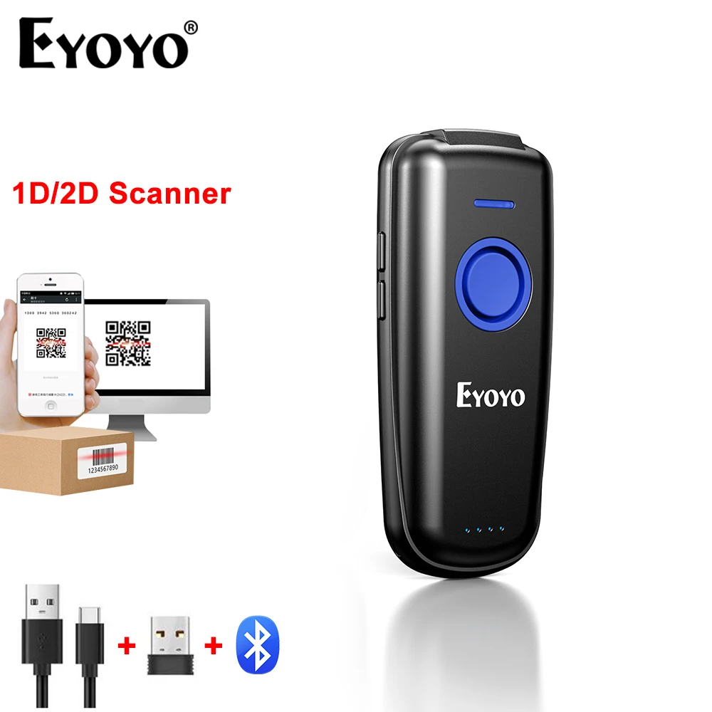 Eyoyo เครื่องอ่านภาพ QR บลูทูธแบบพกพา EY-023พร้อมปุ่มปรับสวิทช์ไฟและระดับเสียงเครื่องสแกนบาร์โค้ดเมทริกซ์ข้อมูล PDF417 2D