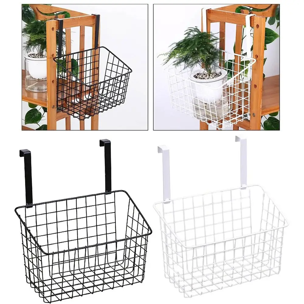 

1Pcs Durable Hanging Iron Storage Basket Grid Black White Kitchen Storage Rack with Hooks Bathroom Cabinet Rack Seasoning Bottle