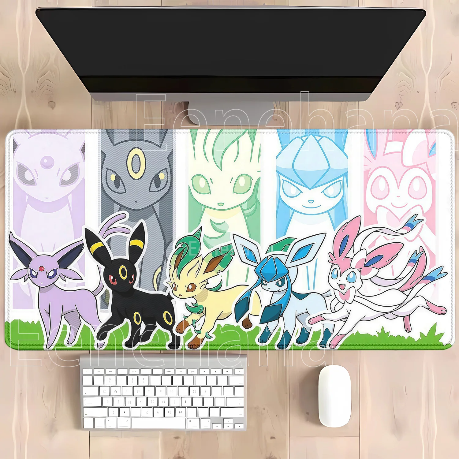 Anime Eevee Pokemon Gaming-Mauspad Kawaii XXL PC-Tastatur-Overlock-Teppich Bürozubehör Gummi HD-Druck Overlock-Schreibtischunterlage – Detail 12