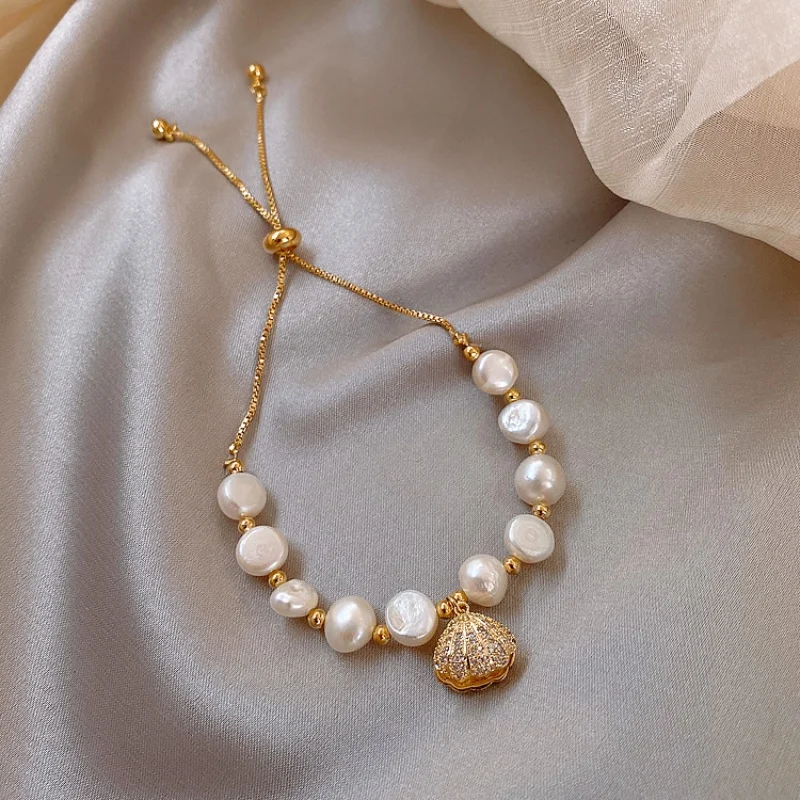 INS Elegant Opal Bracelet South Korea Fashion All-Match Shell Natural Pearl Bracelet Trendy Women's Adjustable Bracelet