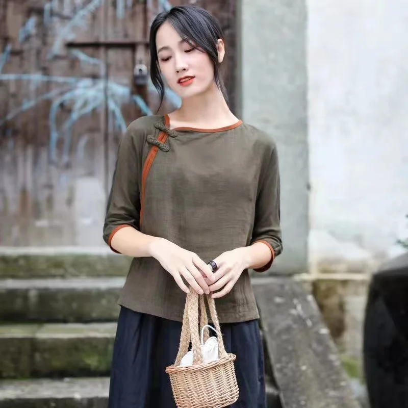 China Traditional Women Clothing Hanfu Tops Harajuku Vintage Chinese Style Short Sleeve Tang Suit Summer Comfortable Tea Clothes